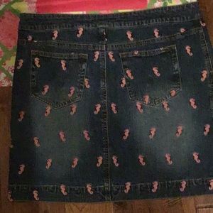 Lilly Pulitzer Denim Skirt with pink seahorses.